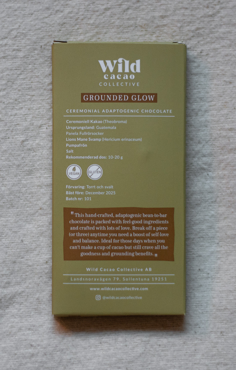 Grounded Glow Adaptogenic Ceremonial Chocolate Bar, 50 gr | Ceremonial Cacao Bar